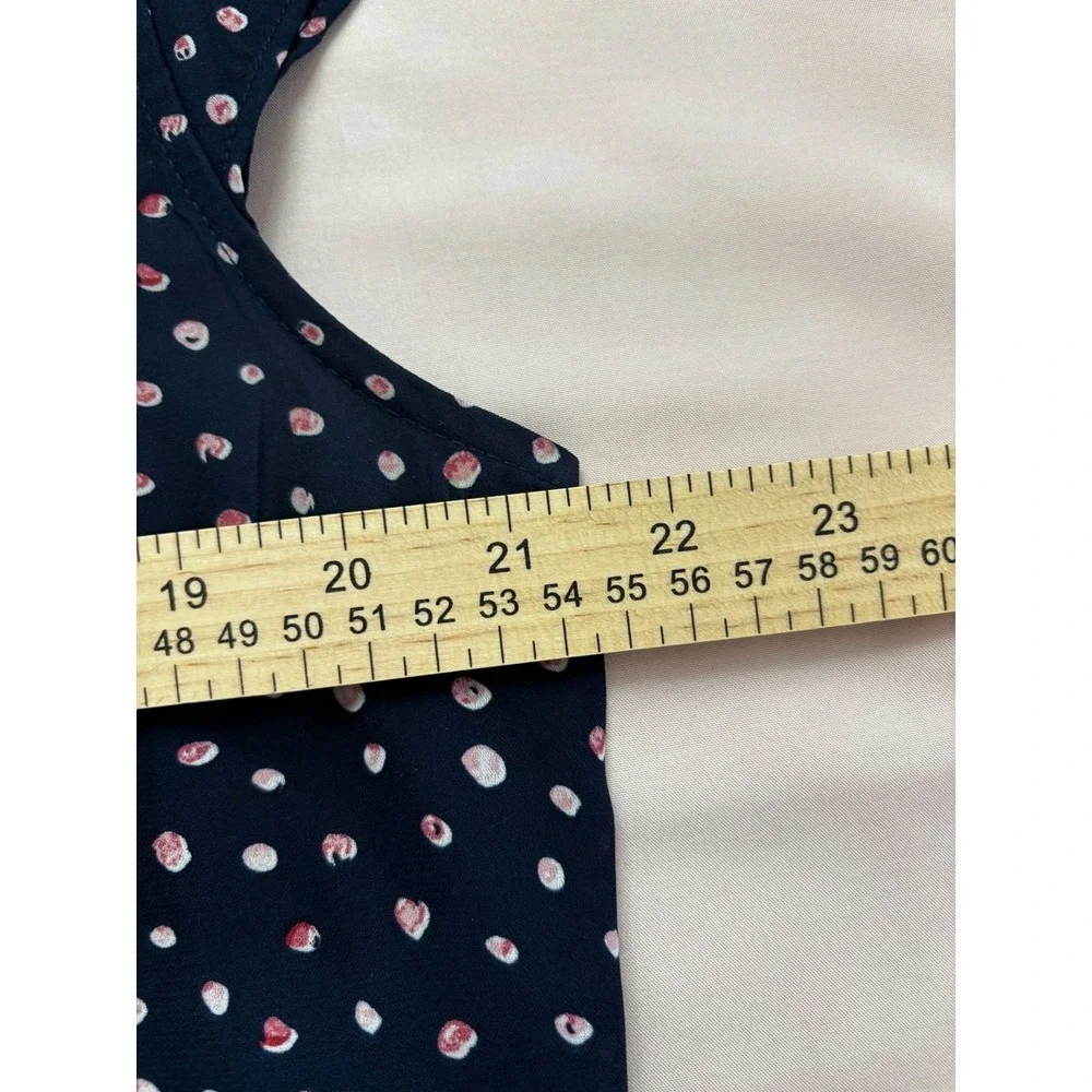 FORTUNE + IVY - Navy Polka Dot Keyhole Cap Sleeve Tie Back Blouse Women's Size L - Picture 9 of 13